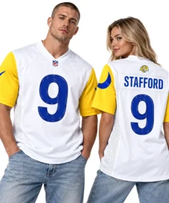 Los Angeles Rams Matthew Stafford White Alternate Jersey – model view