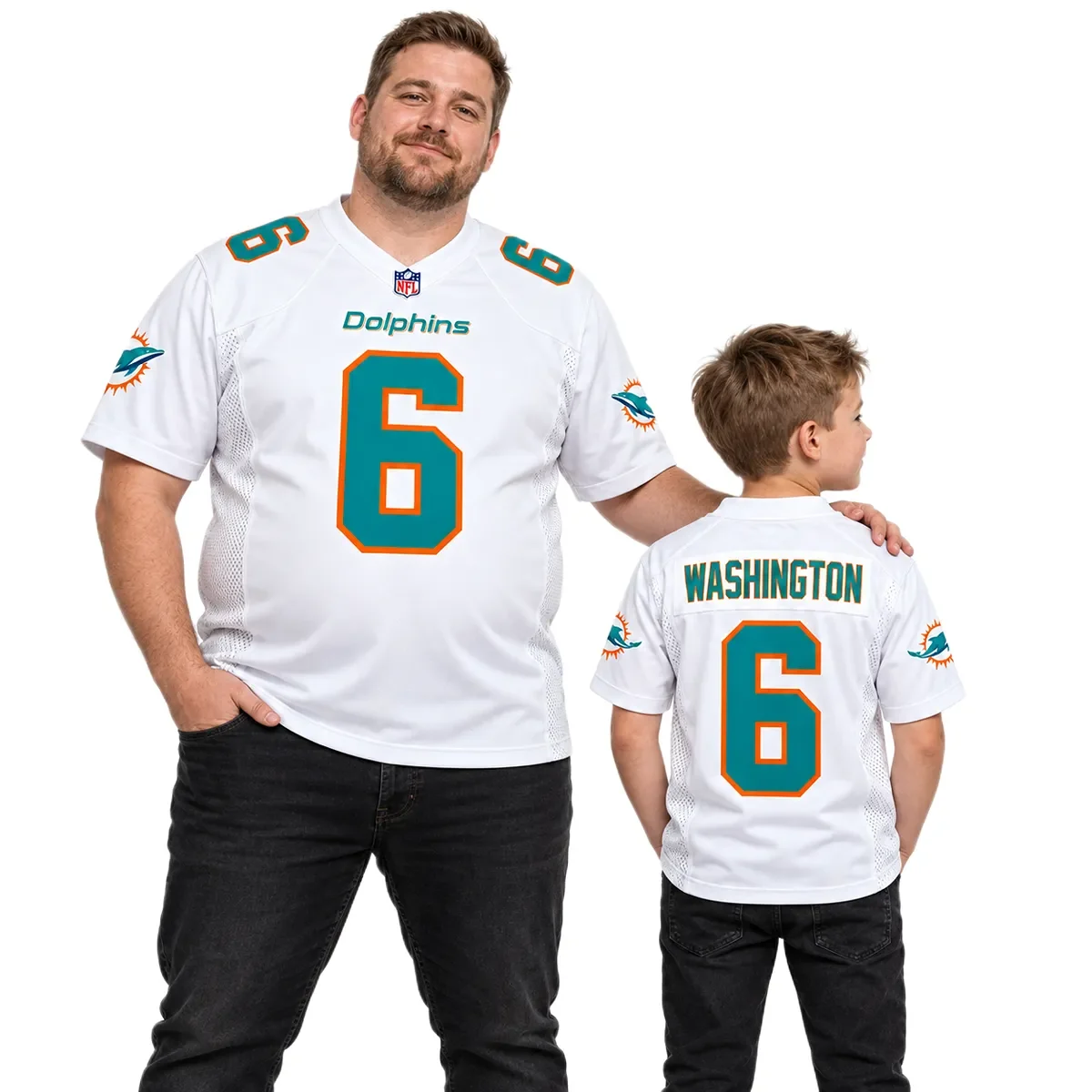 Miami Dolphins Malik Washington White Away Jersey – family view