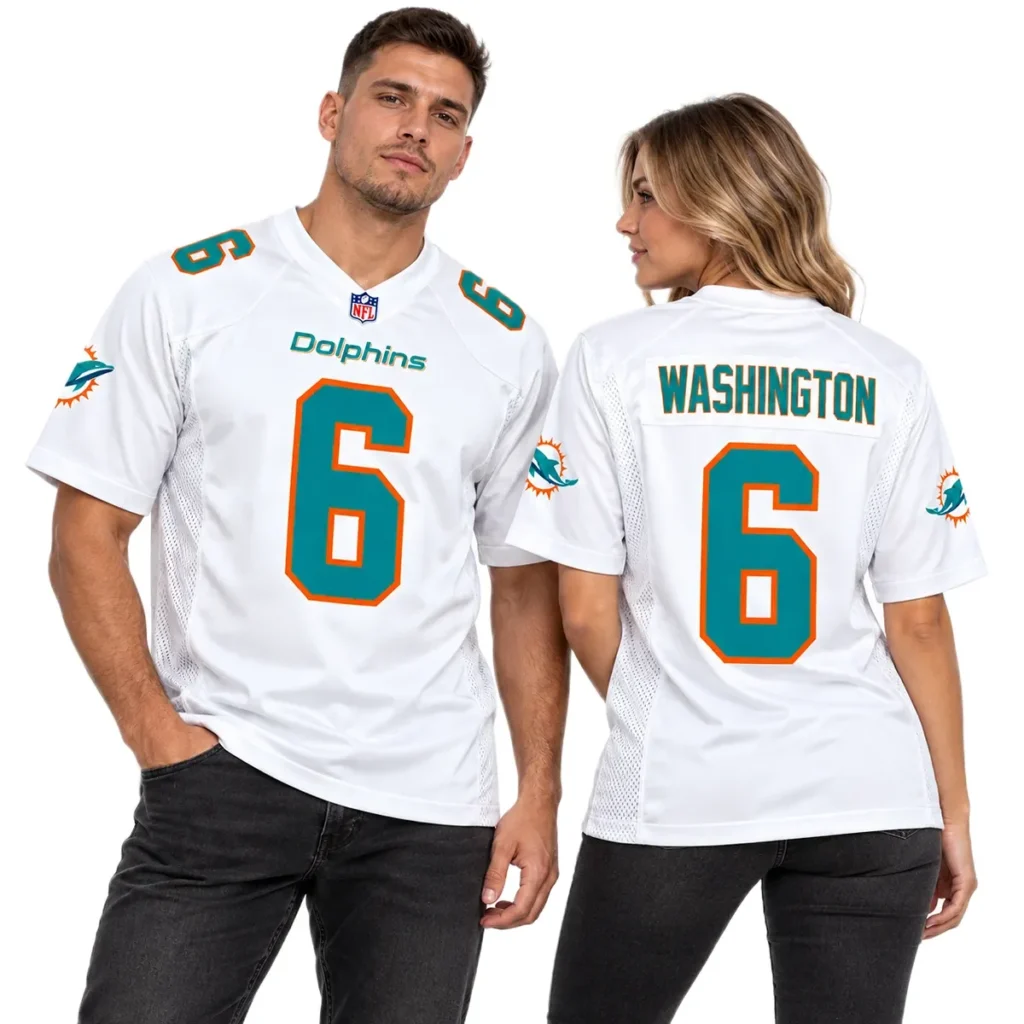 Miami Dolphins Malik Washington White Away Jersey – Custom Name & Number Edition