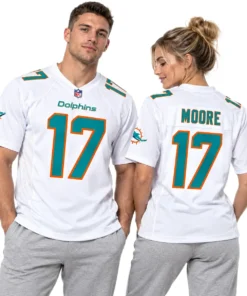 Miami Dolphins Trey Moore White Away Jersey – model view
