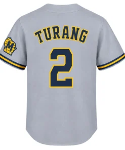 Milwaukee Brewers Brice Turang Gray Away Jersey – back view
