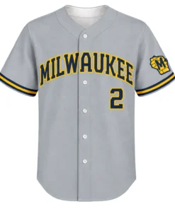 Milwaukee Brewers Brice Turang Gray Away Jersey – front view