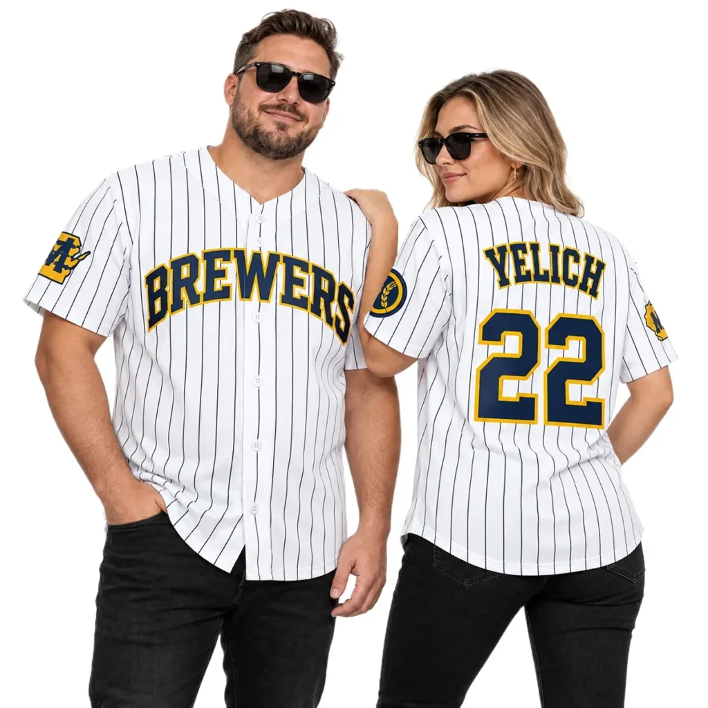 Milwaukee Brewers Christian Yelich Pinstripe Home Pinstripe Jersey – Game Day Fan Jersey