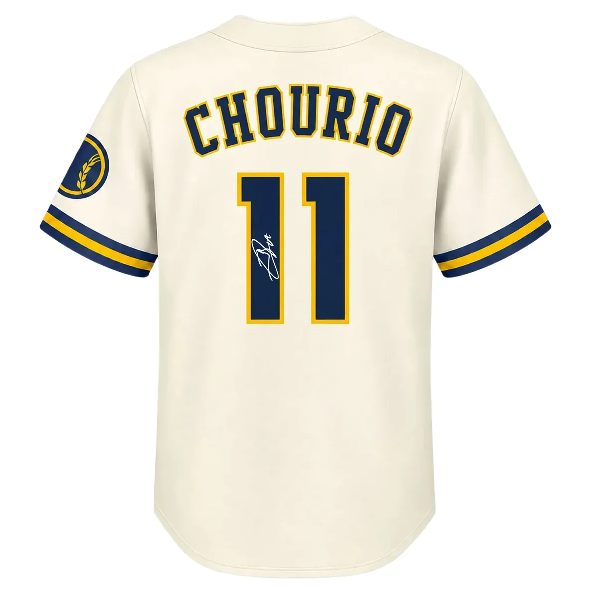 Milwaukee Brewers Jackson Chourio Cream Jersey – back view