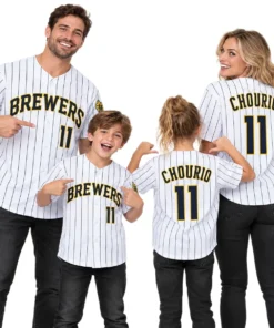 Milwaukee Brewers Jackson Chourio White Home Jersey – family view