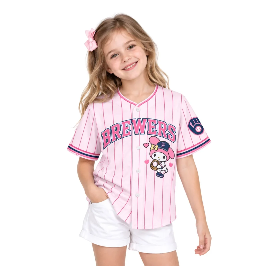 Milwaukee Brewers Pink My Melody Pinstripe Jersey – Custom Name & Number Edition