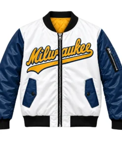 Milwaukee Brewers White Bomber Jacket – front view