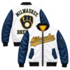 Milwaukee Brewers White Bomber Jacket – front back view