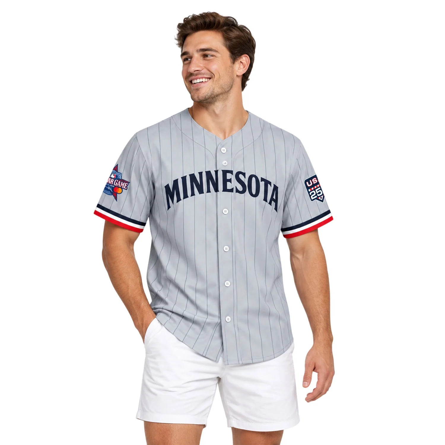 Minnesota Twins Gray Custom Jersey – model view