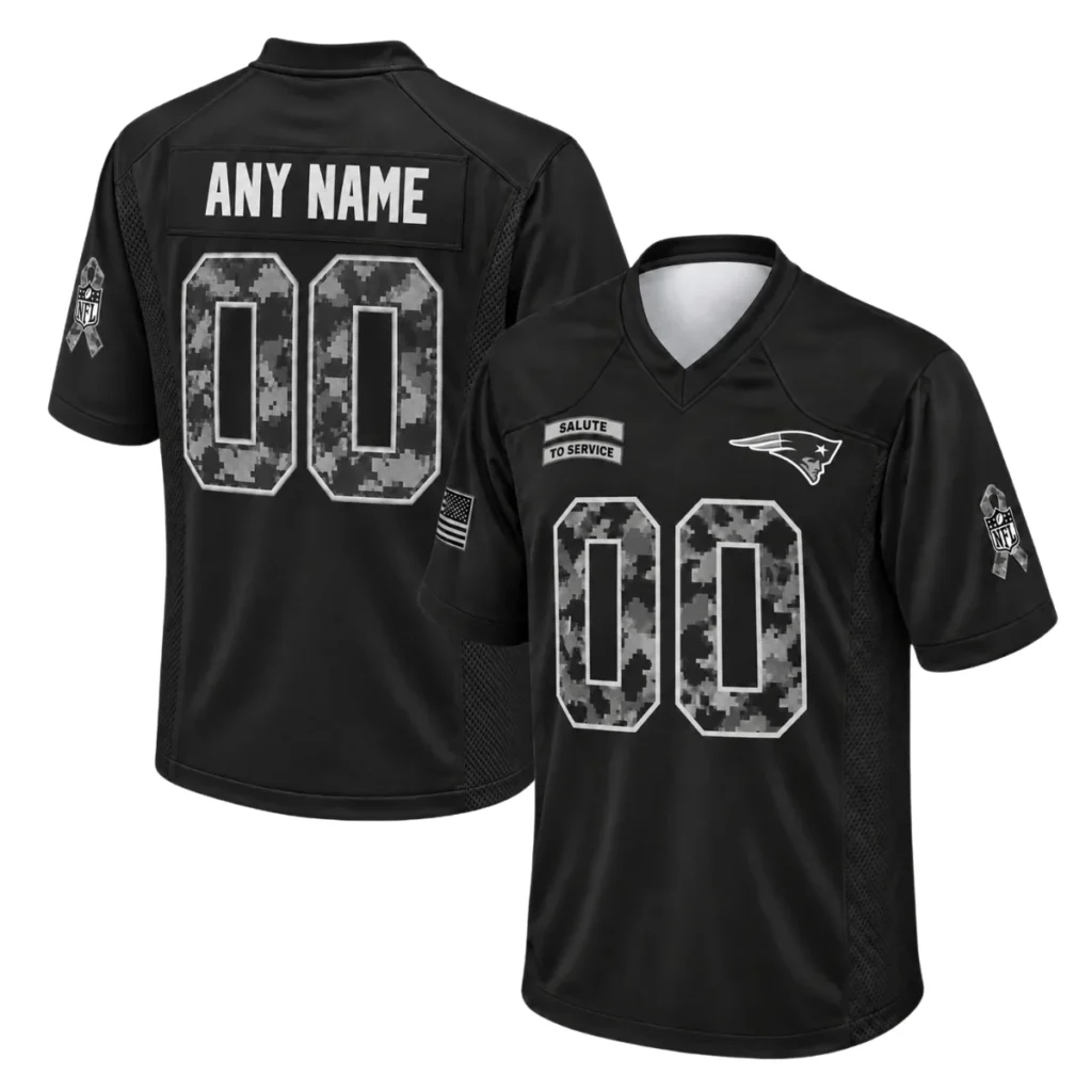 New England Patriots Black Salute Jersey – Name & Number Fan Jersey