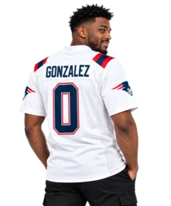 New England Patriots Christian Gonzalez White Jersey – model view