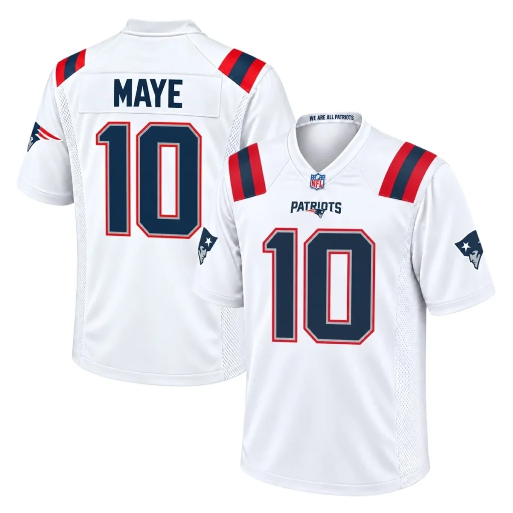 New England Patriots Drake Maye White Jersey – Season Pride Edition