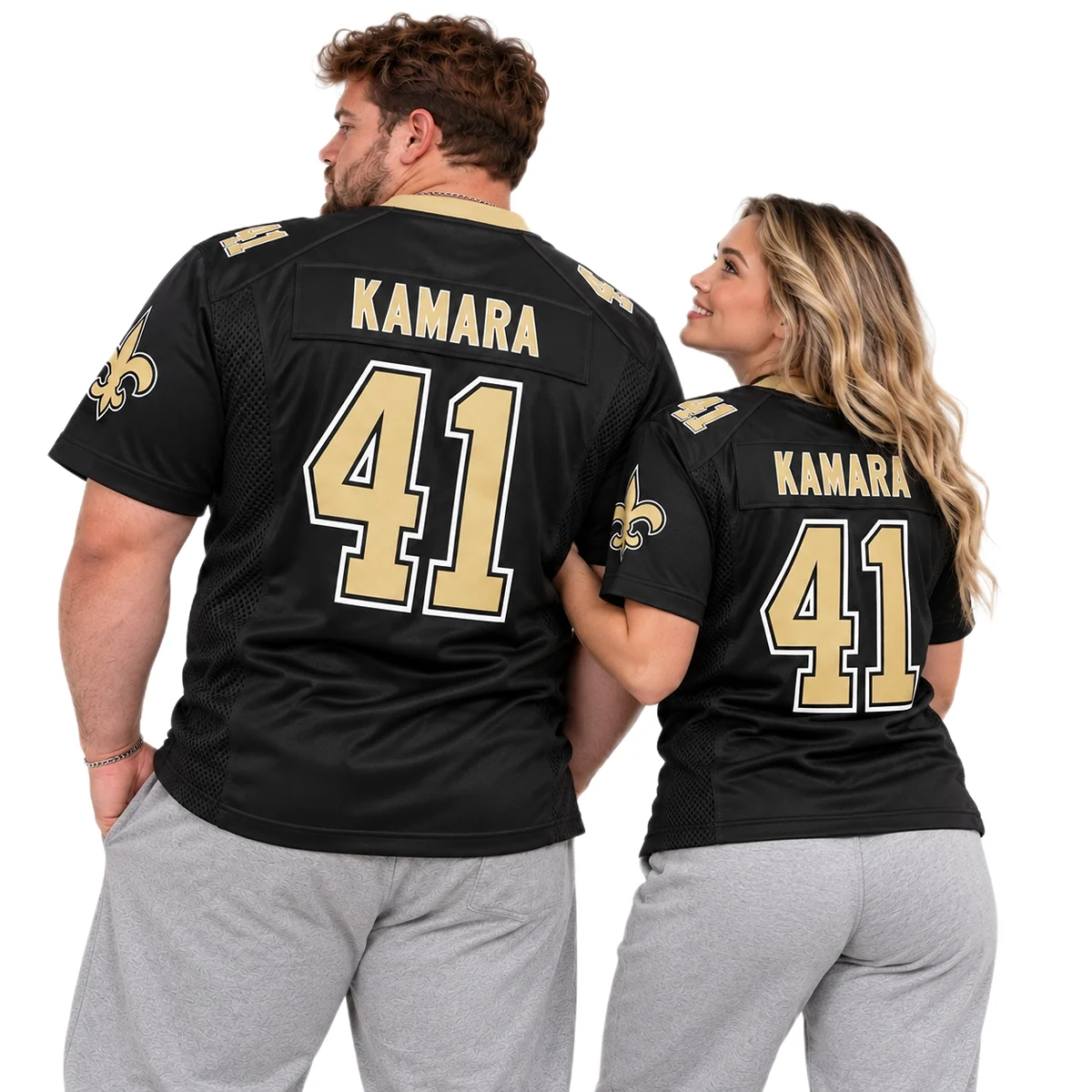 New Orleans Saints Alvin Kamara Black Alternate Jersey – model back view