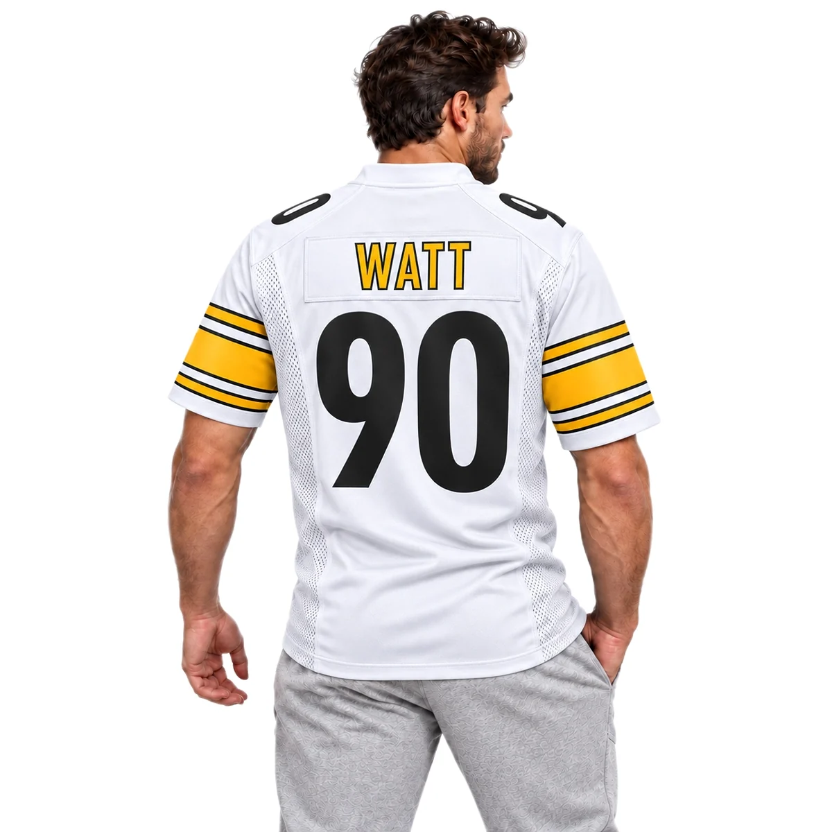 Pittsburgh Steelers TJ Watt White Jersey – model back view