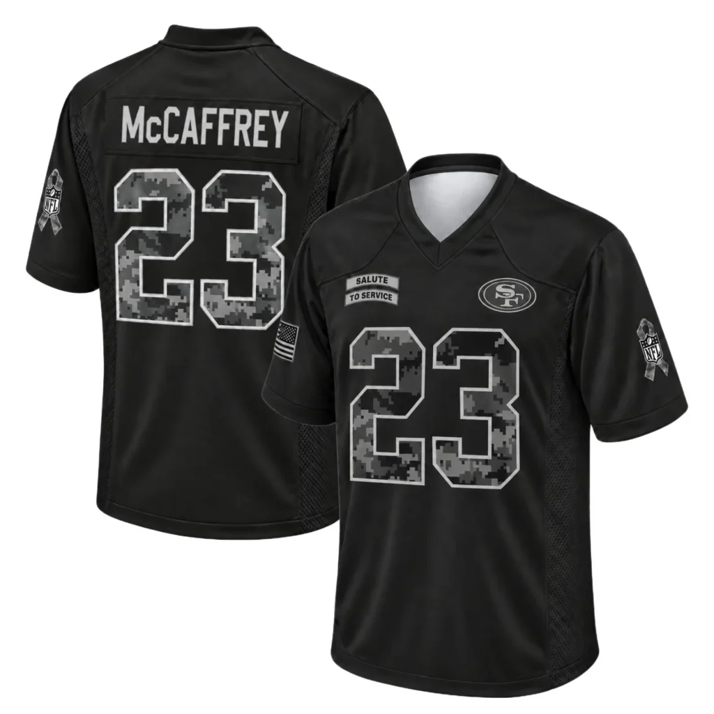 San Francisco 49ers Christian McCaffrey Salute Jersey – Home Crowd Fan Style
