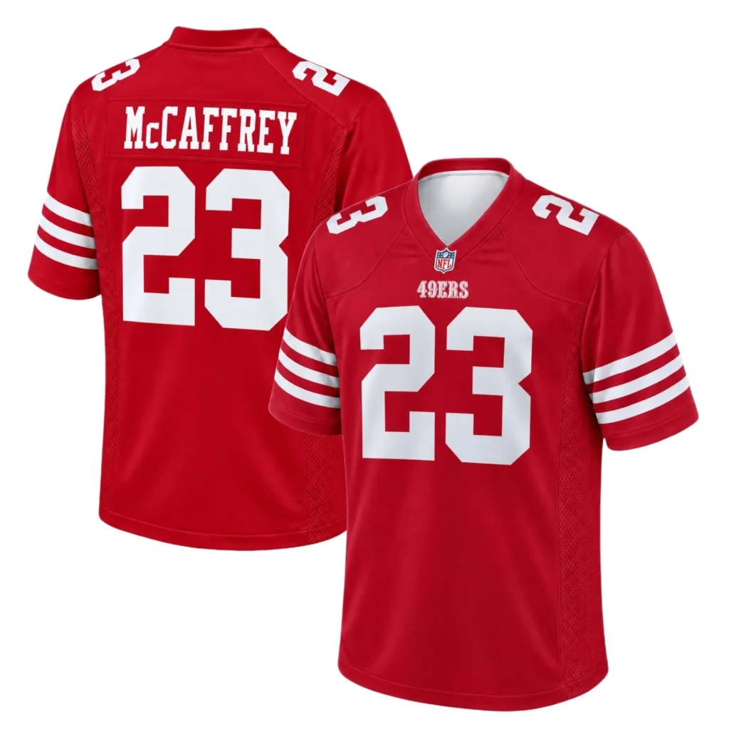 San Francisco 49ers Christian McCaffrey Scarlet Home Jersey – Game Day Fan Jersey