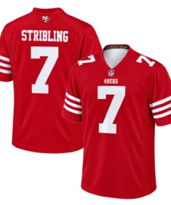 San Francisco 49ers De'Zhaun Stribling Red Jersey – front back view