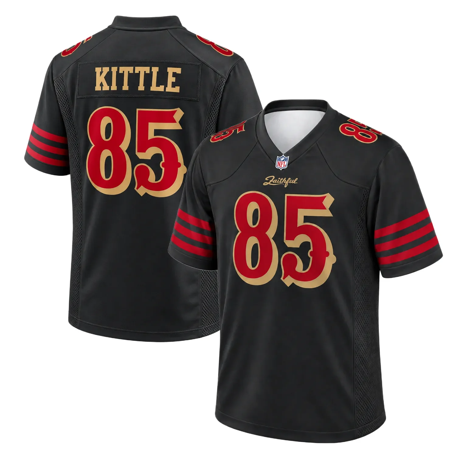 San Francisco 49ers George Kittle Black Jersey – front back view