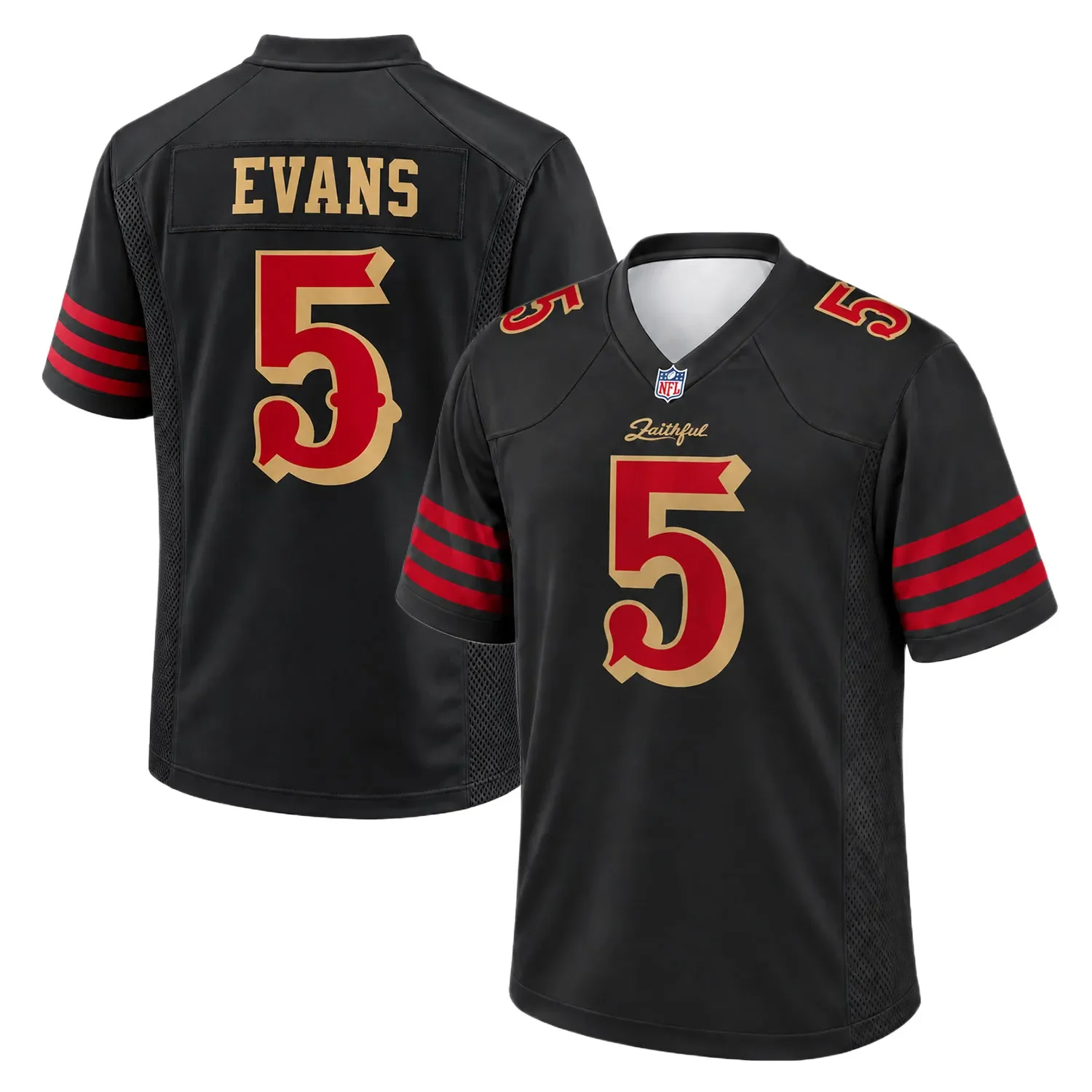 San Francisco 49ers Mike Evans Black Jersey – front back view