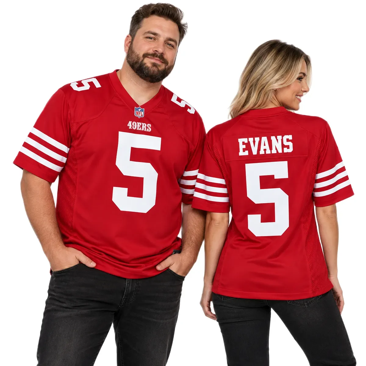 San Francisco 49ers Mike Evans Red Jersey – couple view