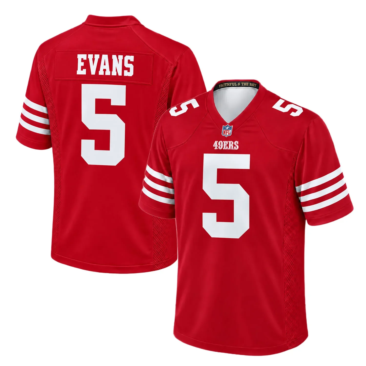 San Francisco 49ers Mike Evans Red Jersey – front back view
