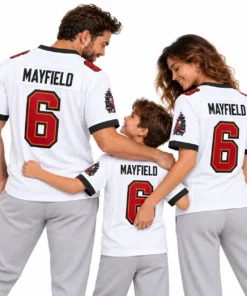 Tampa Bay Buccaneers Baker Mayfield White Road Jersey – model back view