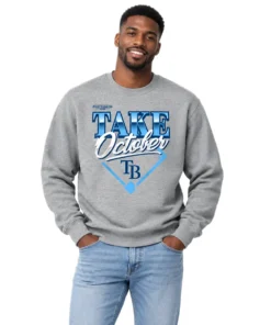 Tampa Bay Rays Gray Locker Room Champions Sweatshirt – model view