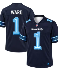 Tennessee Titans Cam Ward Navy Rivalries Jersey – front back view