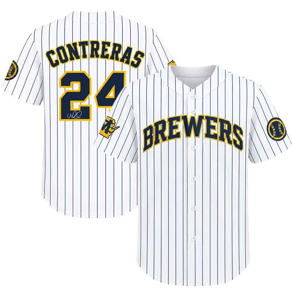 Women's Milwaukee Brewers William Contreras Pinstripe Pinstripe Jersey – Name & Number Fan Jersey